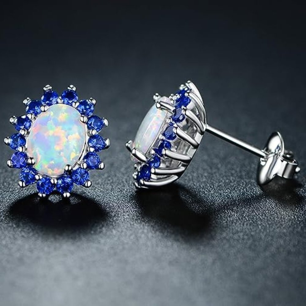 Opal Flower Gold Stud Earrings